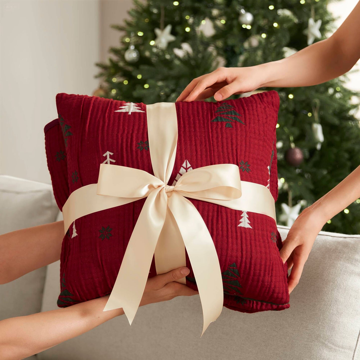 Winter Reversible Christmas Throw Set