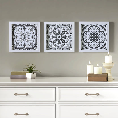 Montage Distressed Black and White Medallion Tile 3-piece Wall Decor Set