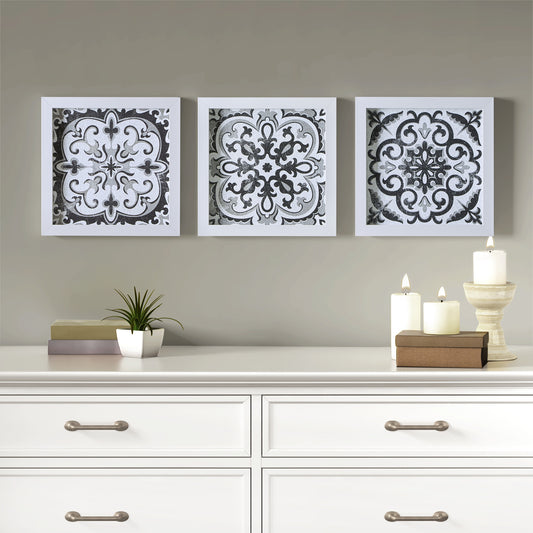 Montage Distressed Black and White Medallion Tile 3-piece Wall Decor Set