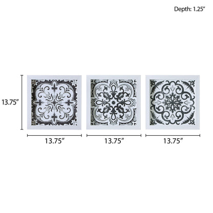 Montage Distressed Black and White Medallion Tile 3-piece Wall Decor Set