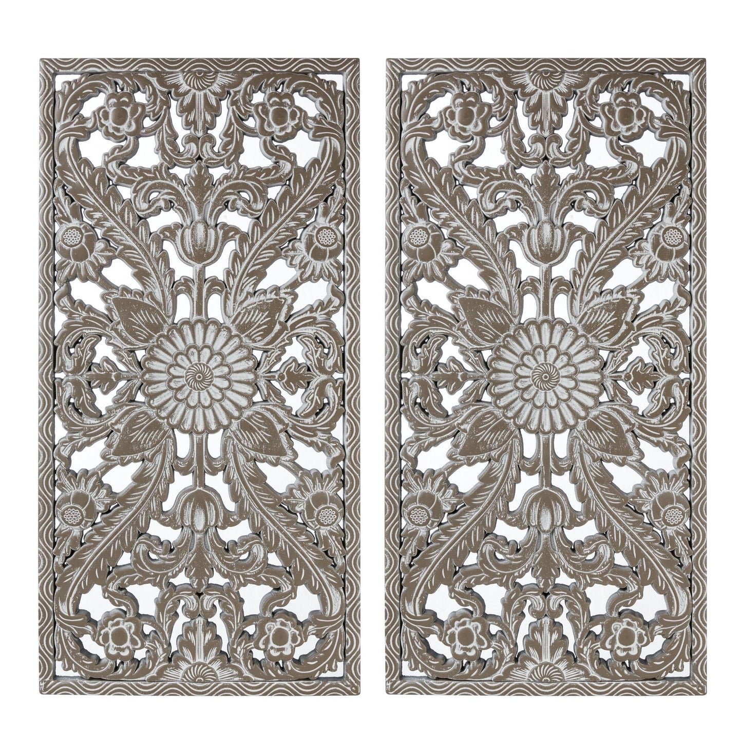 Botanical Panel Distressed Carved Wood 2-piece Wall Decor Set