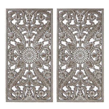 Botanical Panel Distressed Carved Wood 2-piece Wall Decor Set