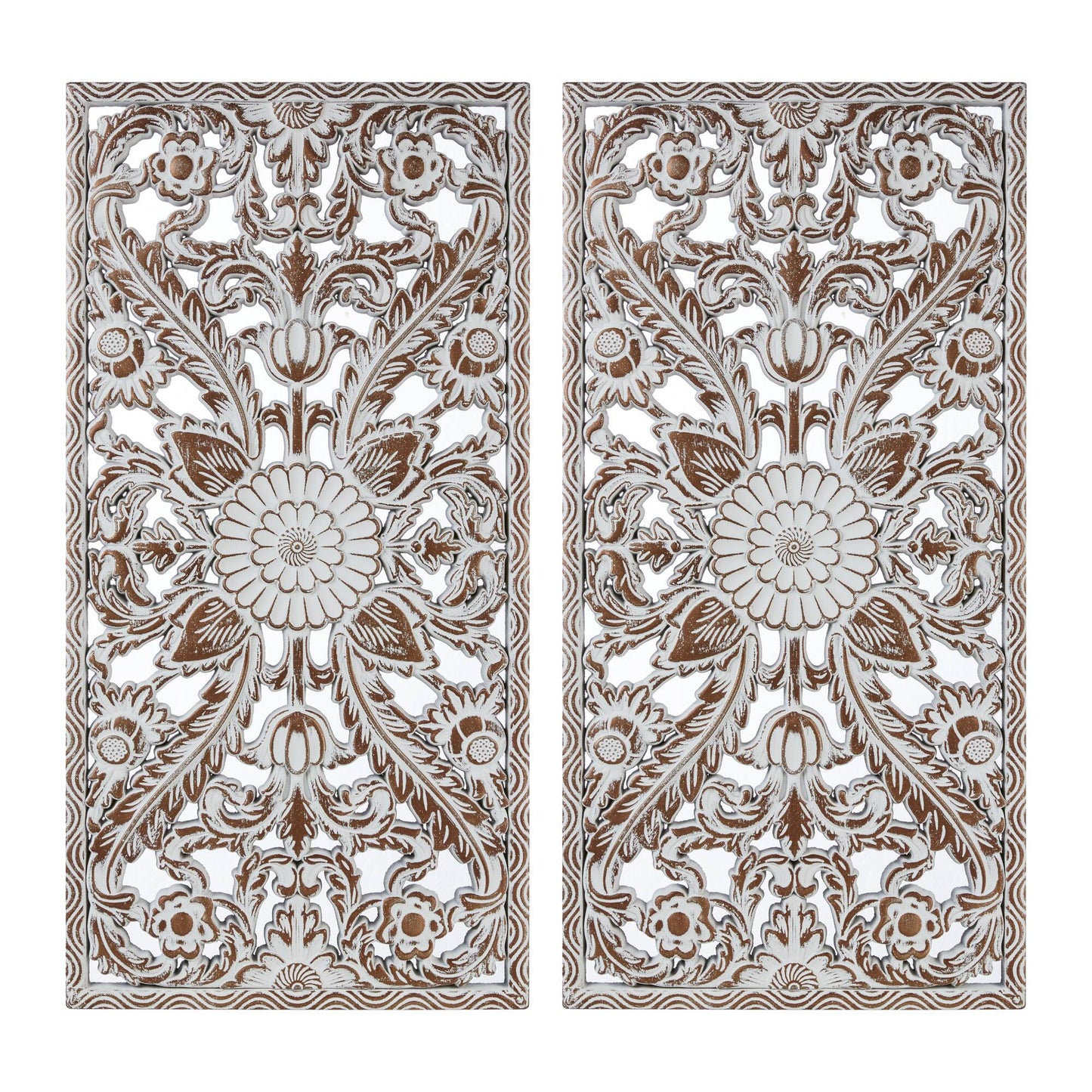 Botanical Panel Distressed Carved Wood 2-piece Wall Decor Set