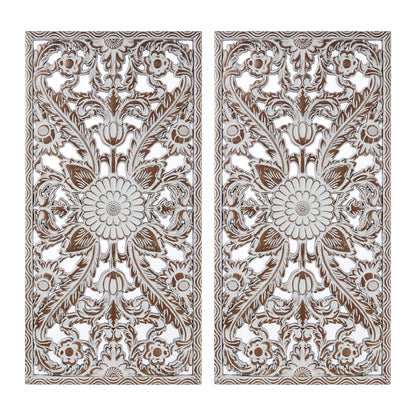 Botanical Panel Distressed Carved Wood 2-piece Wall Decor Set