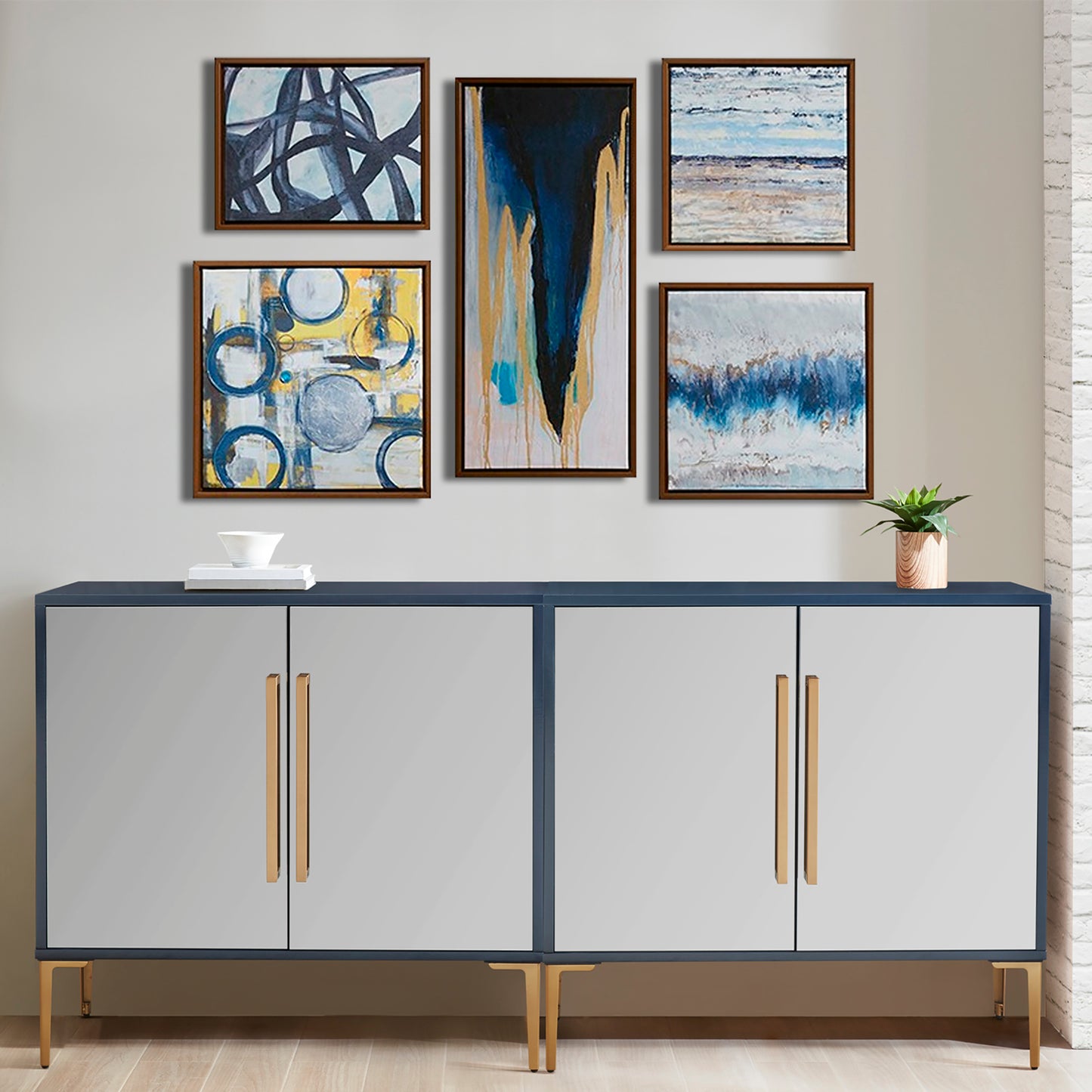 Blue Bliss Abstract 5-Piece Gallery Framed Canvas Wall Art Set
