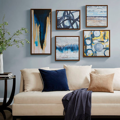 Blue Bliss Abstract 5-Piece Gallery Framed Canvas Wall Art Set
