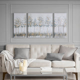 Blue Midst Forest Gold Foil Triptych 3-Piece Canvas Wall Art Set