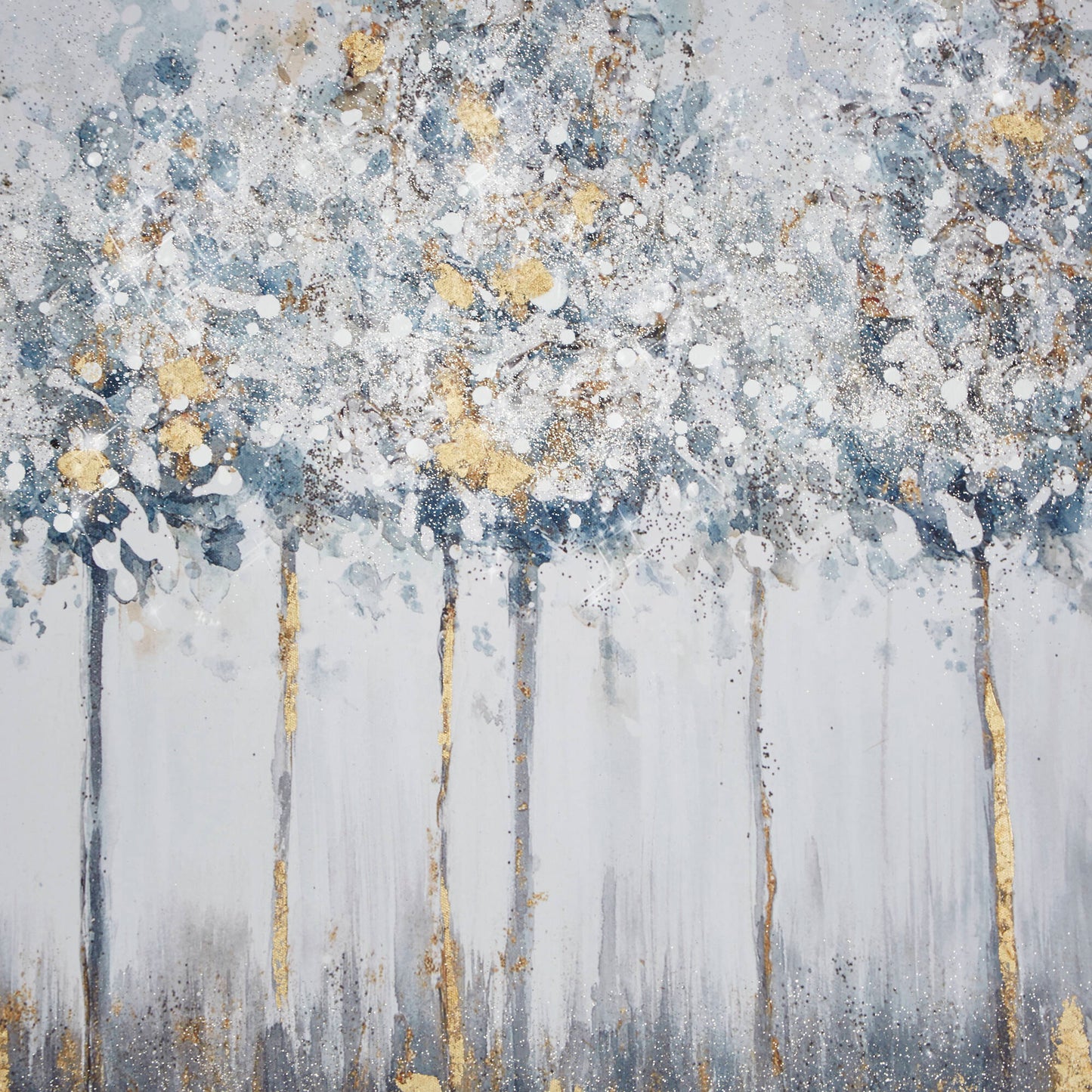 Blue Midst Forest Gold Foil Triptych 3-Piece Canvas Wall Art Set