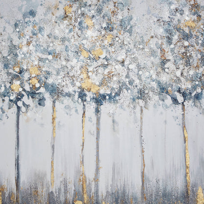 Blue Midst Forest Gold Foil Triptych 3-Piece Canvas Wall Art Set