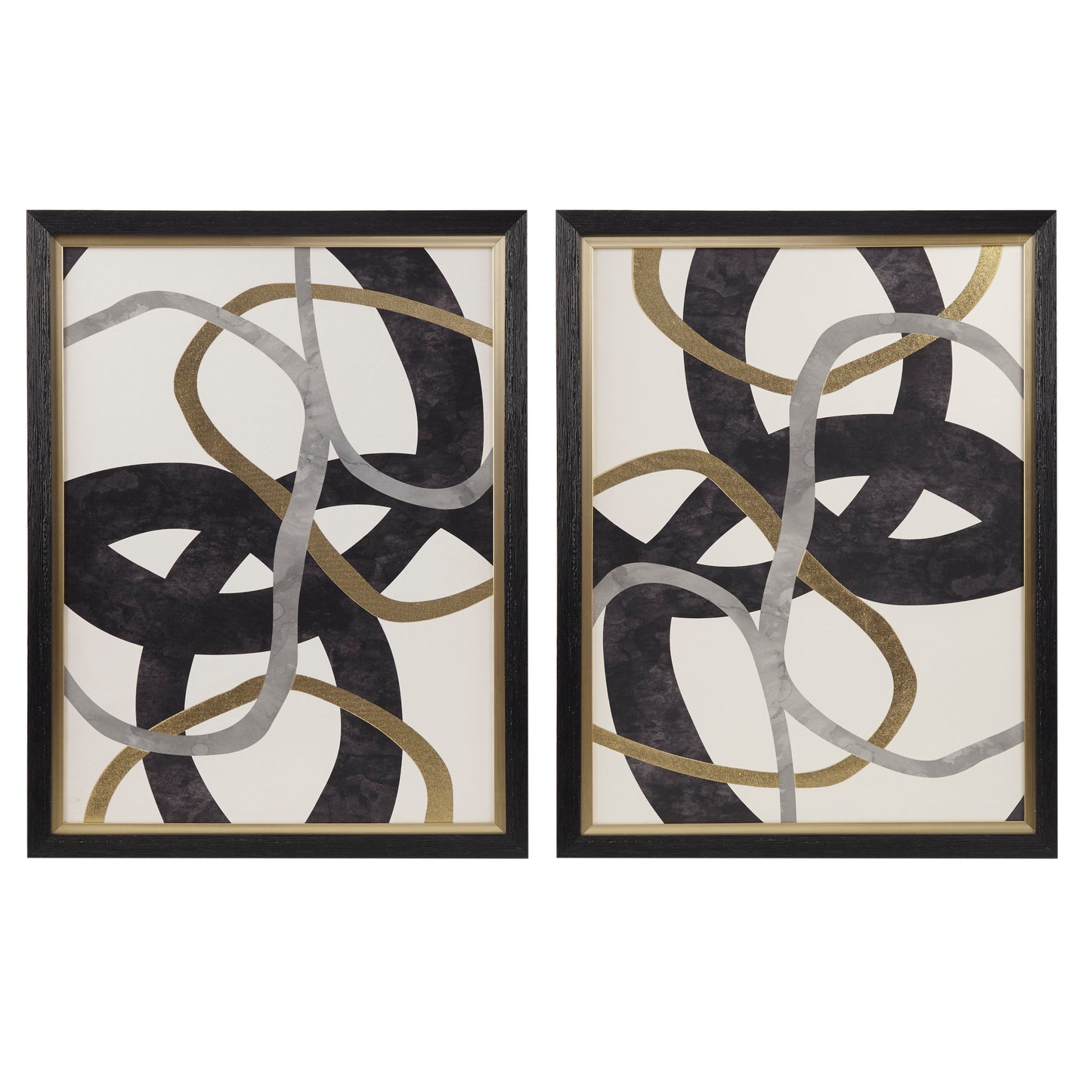 Moving Midas Gold Foil Abstract 2-piece Framed Canvas Wall Art Set