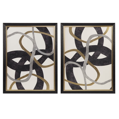 Moving Midas Gold Foil Abstract 2-piece Framed Canvas Wall Art Set