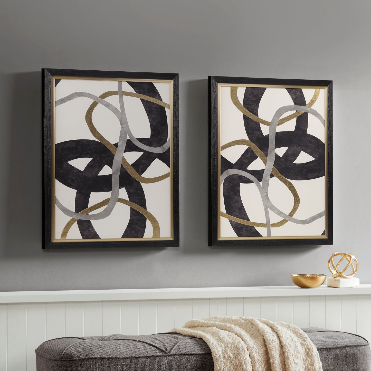 Moving Midas Gold Foil Abstract 2-piece Framed Canvas Wall Art Set