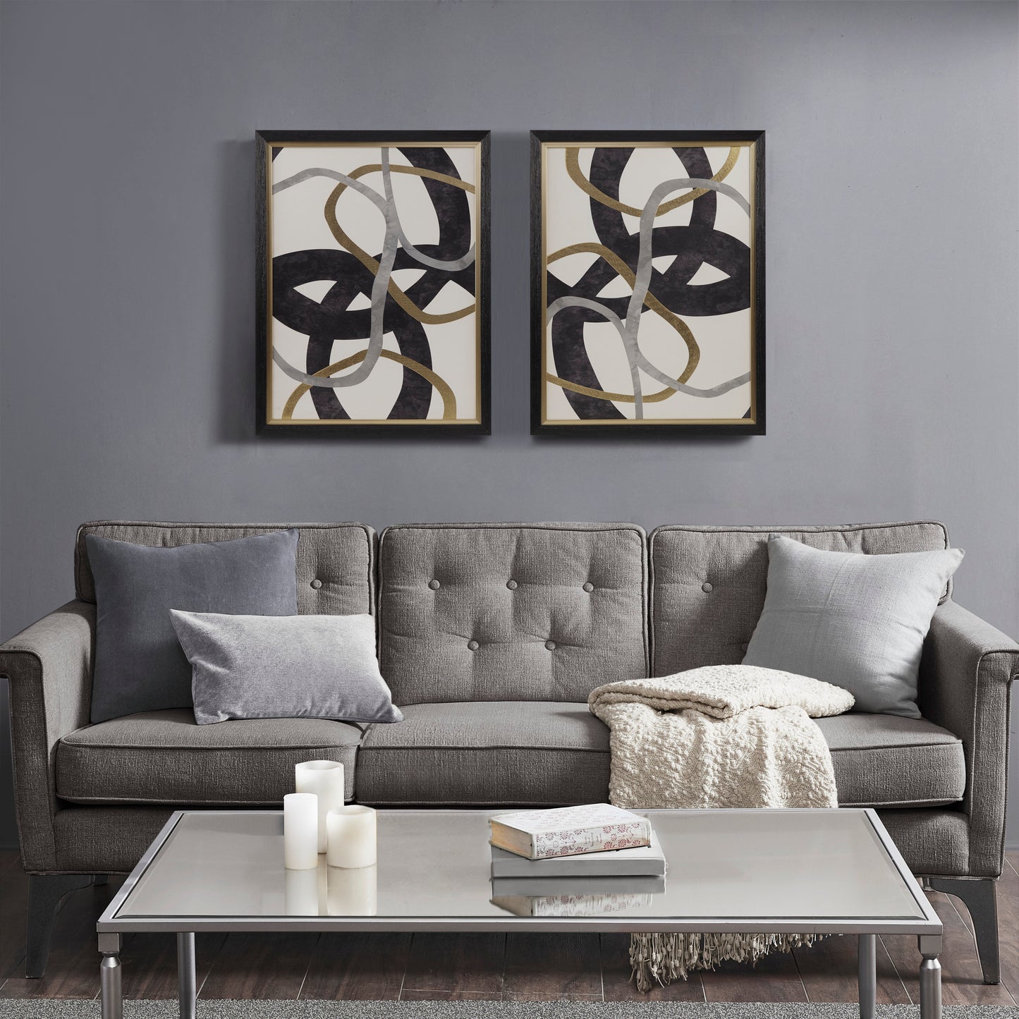 Moving Midas Gold Foil Abstract 2-piece Framed Canvas Wall Art Set