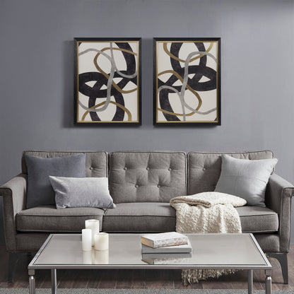 Moving Midas Gold Foil Abstract 2-piece Framed Canvas Wall Art Set