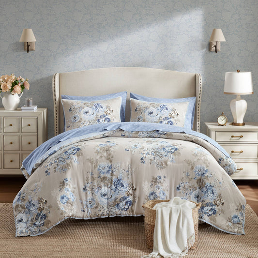 Heather 7-Piece Vintage Floral Print Inspired Comforter Set With Sheet Set Bed in a Bag