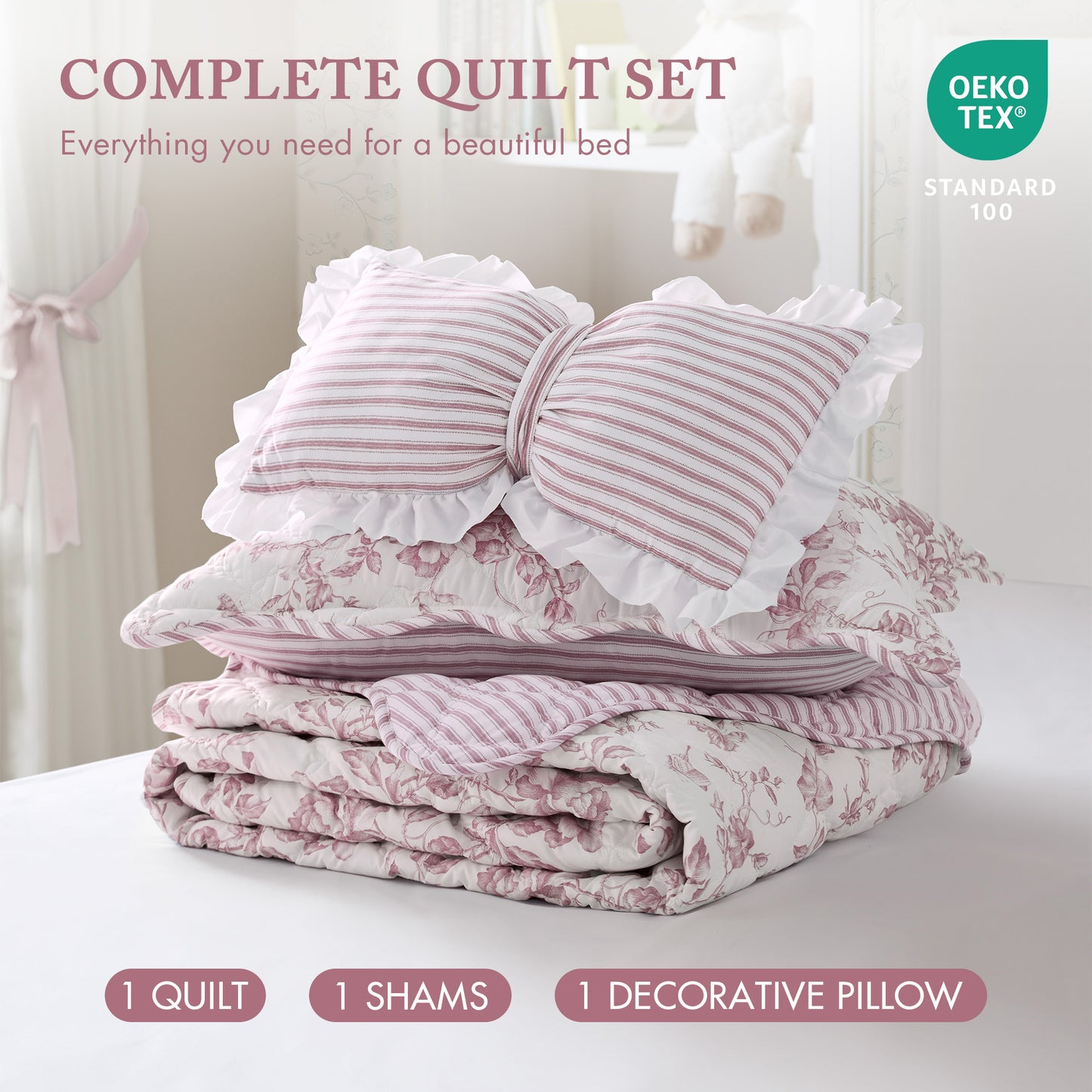 Adele 3 Pieces  Quilt Set with Decorative Pillow