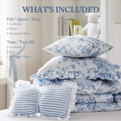 Adele Vintage Floral 5-Piece Comforter Set with Decorative Pillows