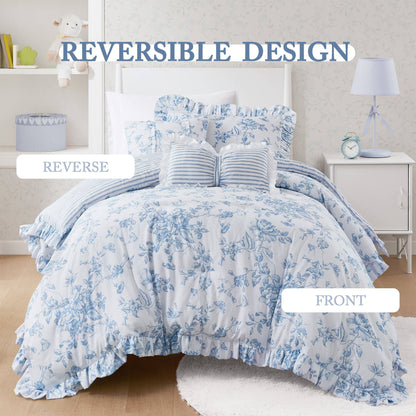 Adele Vintage Floral 5-Piece Comforter Set with Decorative Pillows