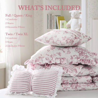 Adele Vintage Floral 5-Piece Comforter Set with Decorative Pillows