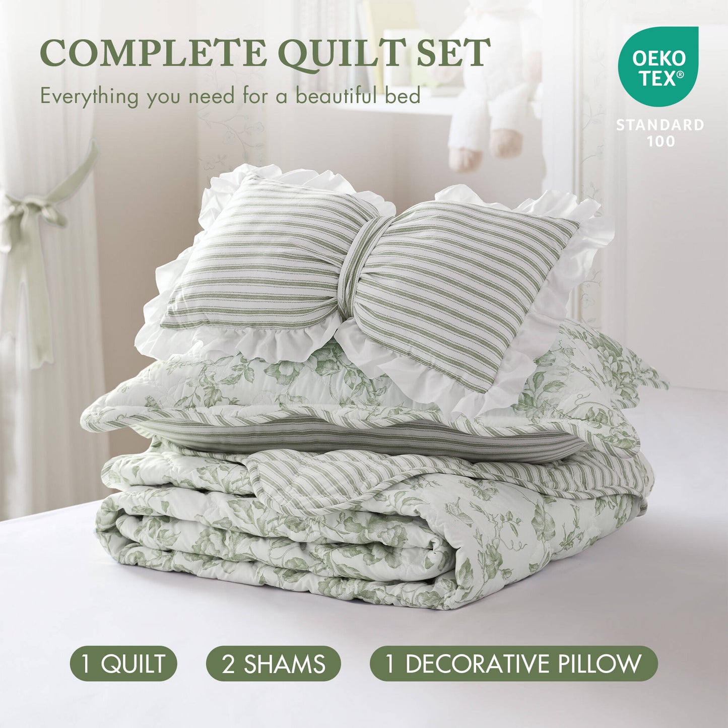 Adele 3 Pieces  Quilt Set with Decorative Pillow