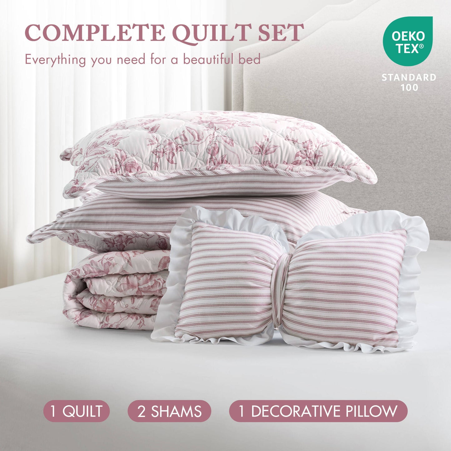Adele 3 Pieces  Quilt Set with Decorative Pillow