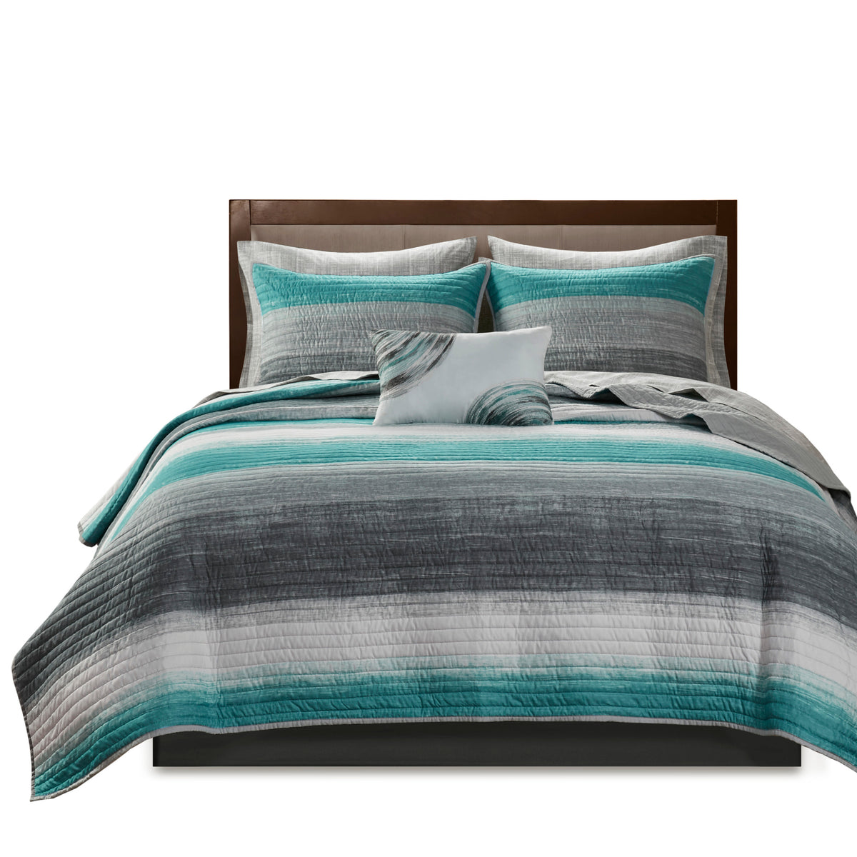 Saben Stripe Reversible 8-Piece Quilt Set with Cotton Bed Sheets Bed in a Bag