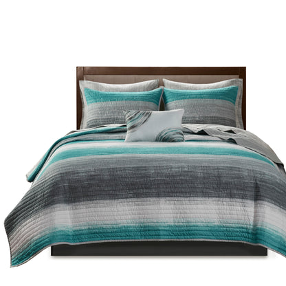 Saben Stripe Reversible 8-Piece Quilt Set with Cotton Bed Sheets Bed in a Bag