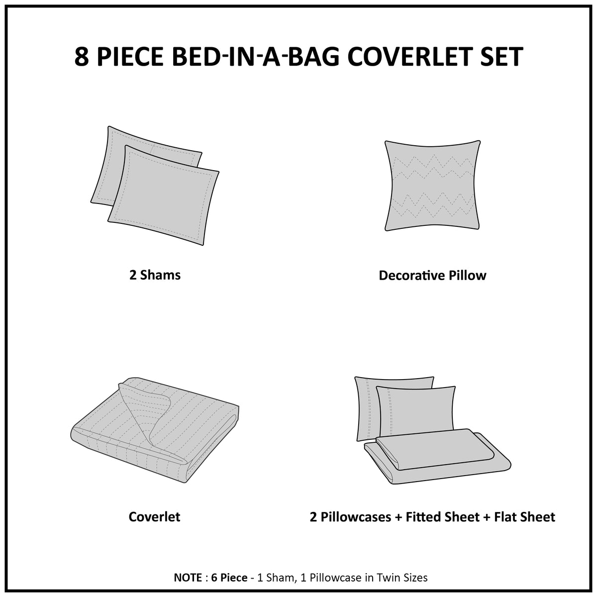 Saben Stripe Reversible 8-Piece Quilt Set with Cotton Bed Sheets Bed in a Bag