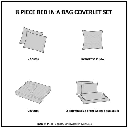 Saben Stripe Reversible 8-Piece Quilt Set with Cotton Bed Sheets Bed in a Bag