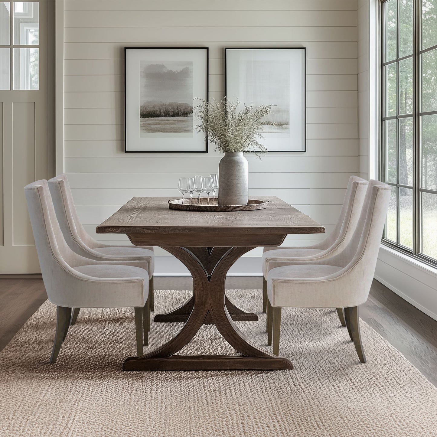 Ultra Upholstered Dining Side Chairs with wood legs (Set of 2)