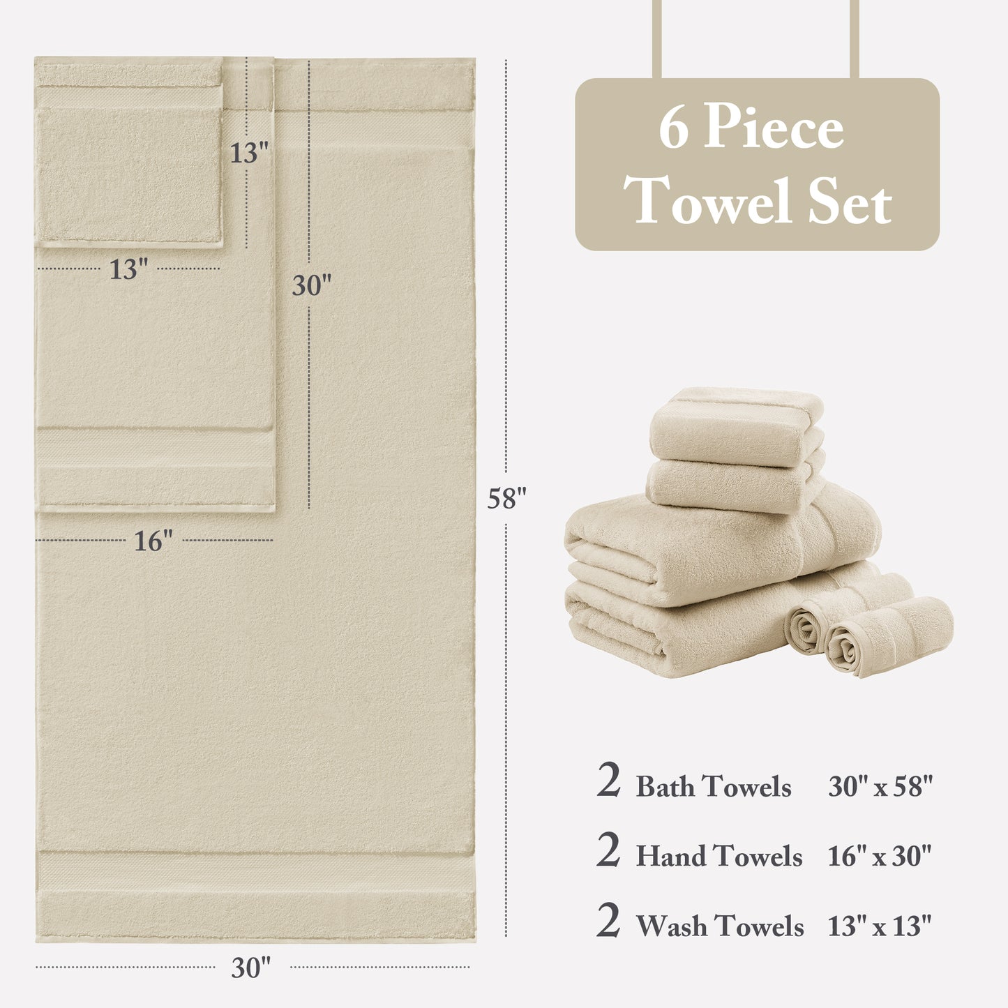 Turkish Cotton 6-Piece Bath Towel Set