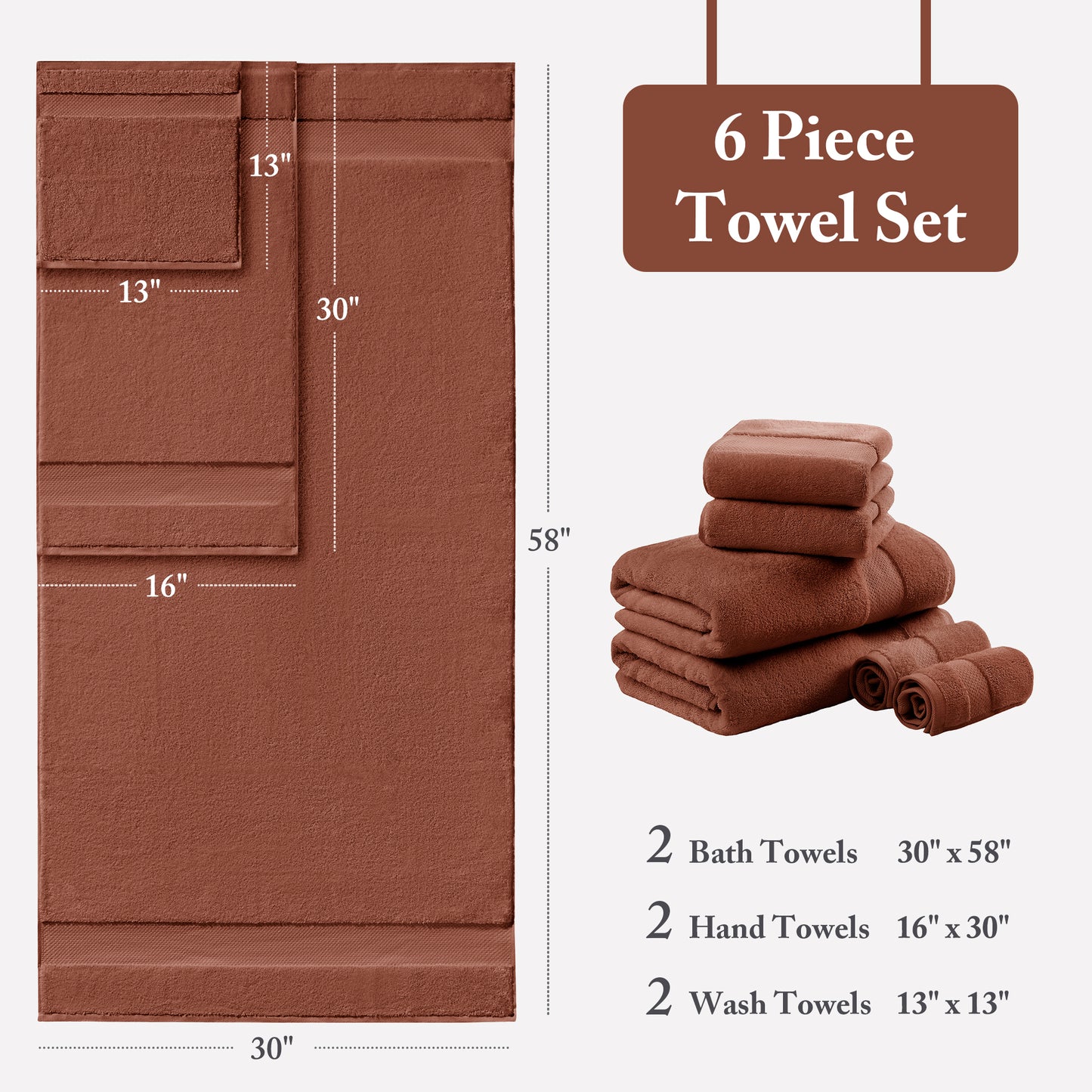Turkish Cotton 6-Piece Bath Towel Set