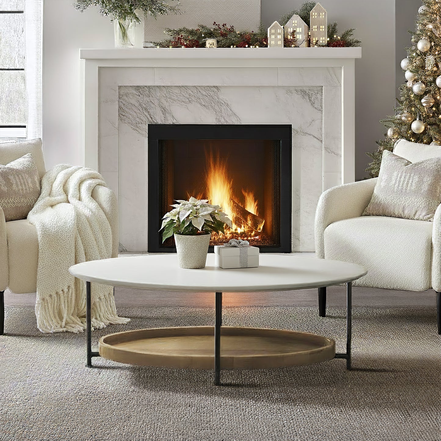 Beaumont 2-Tier Oval Coffee Table with Wood Storage Shelf