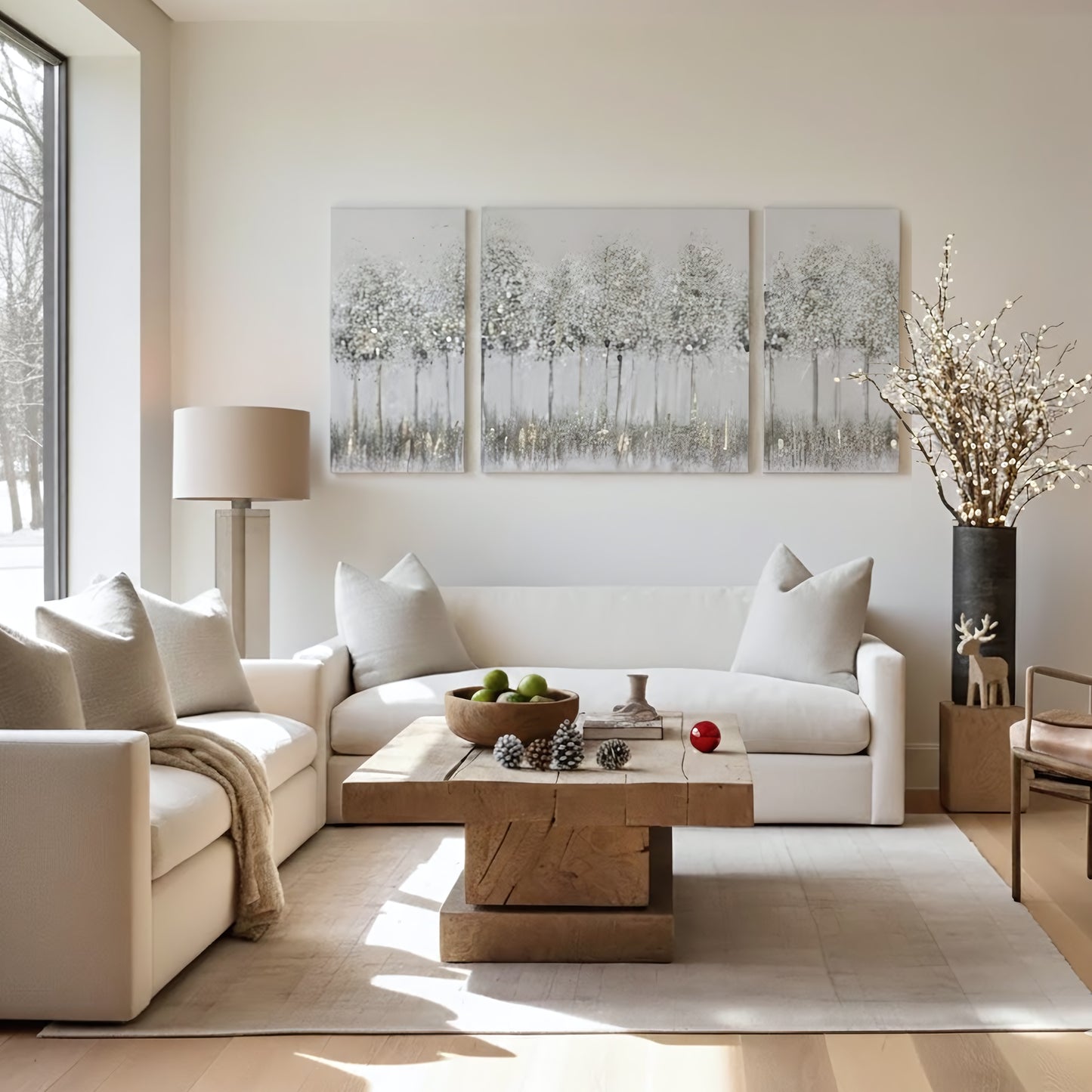 Blue Midst Forest Gold Foil Triptych 3-piece Canvas Wall Art Set