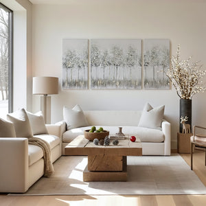 Blue Midst Forest Gold Foil Triptych 3-piece Canvas Wall Art Set