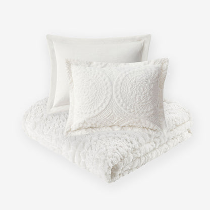 Arya Embroidered Medallion Faux Fur Ultra Plush Duvet Cover Set