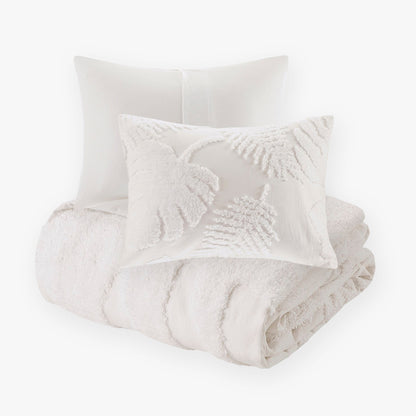 Bahari 3 Piece Tufted Cotton Chenille Palm Duvet Cover Set