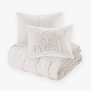 Bahari 3 Piece Tufted Cotton Chenille Palm Duvet Cover Set