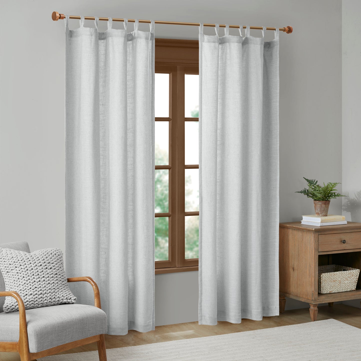 Beals Faux Linen Tab Top Fleece Lined Curtain Panel