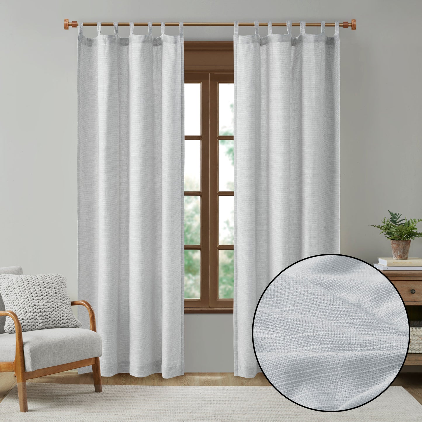 Beals Faux Linen Tab Top Fleece Lined Curtain Panel