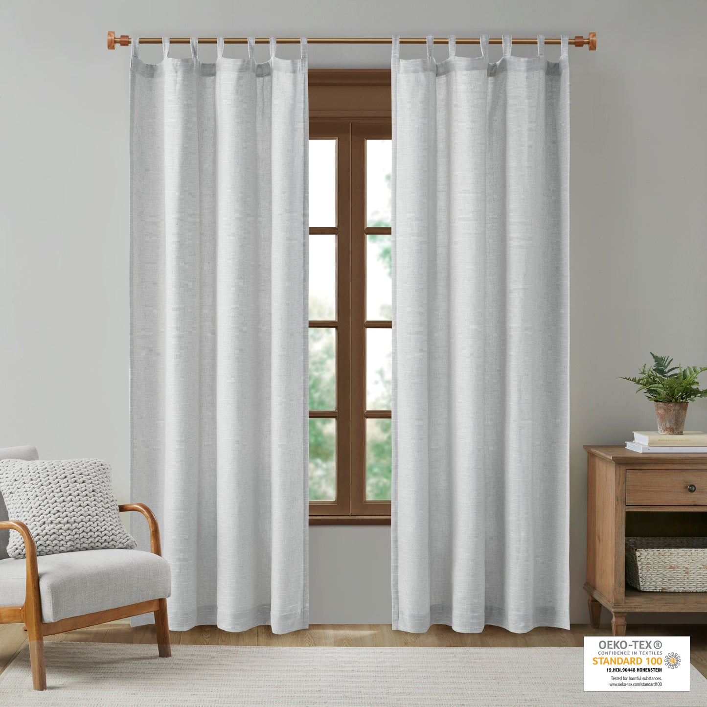 Beals Faux Linen Tab Top Fleece Lined Curtain Panel
