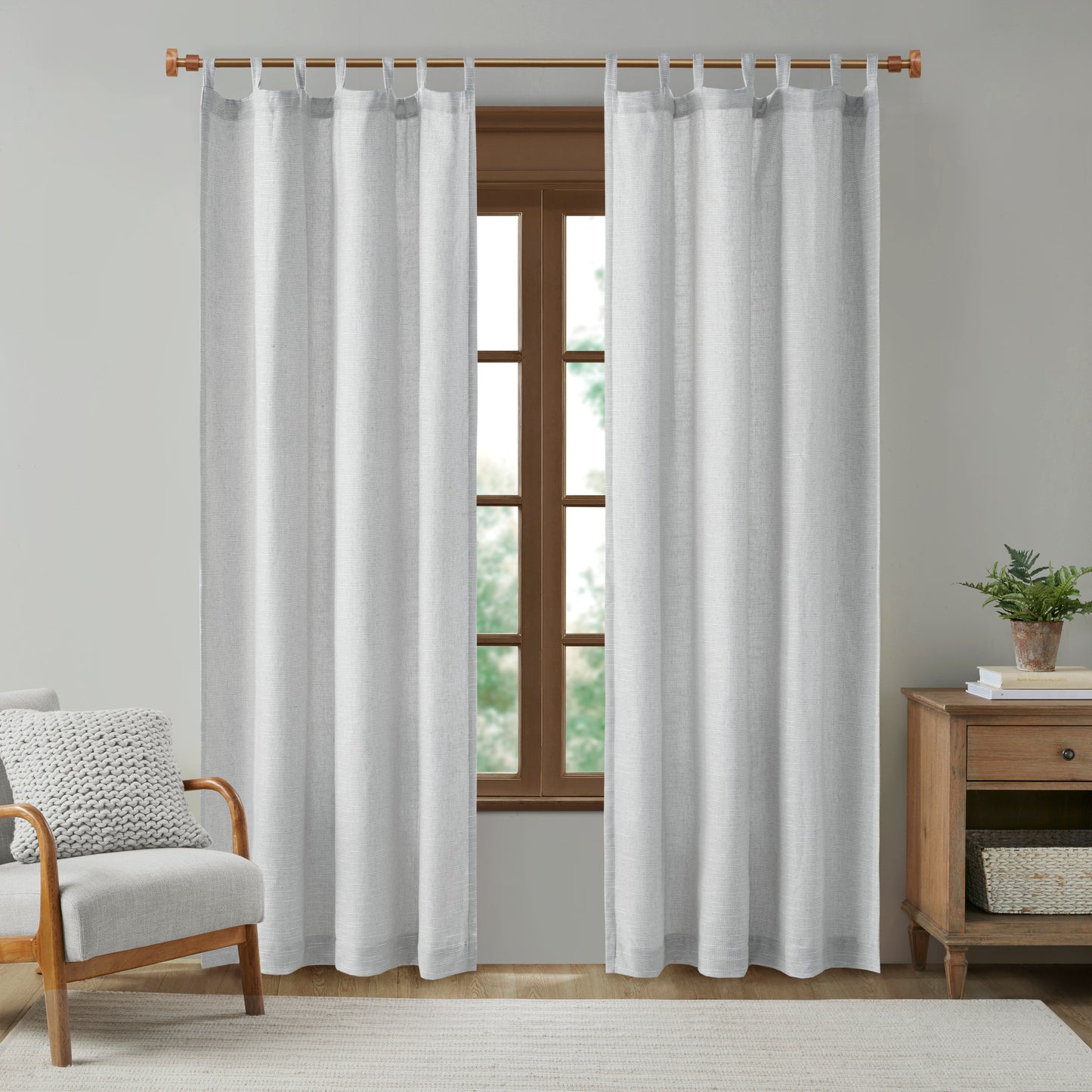 Beals Faux Linen Tab Top Fleece Lined Curtain Panel