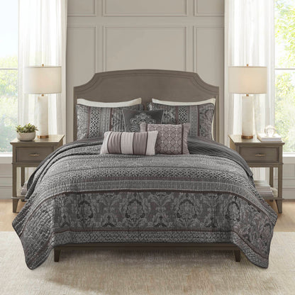 Bellagio 6-Piece Jacquard Quilt Set with Throw Pillows