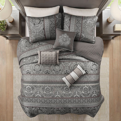 Bellagio 6-Piece Jacquard Quilt Set with Throw Pillows