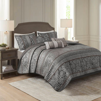Bellagio 6-Piece Jacquard Quilt Set with Throw Pillows