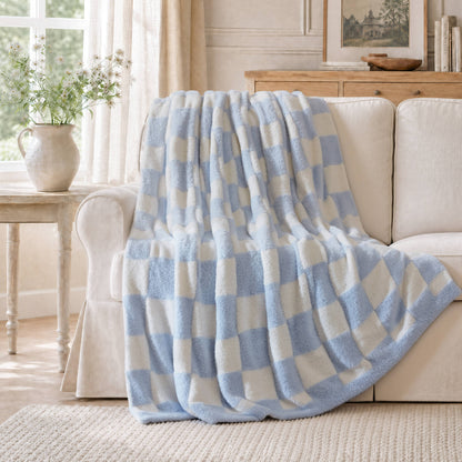 Checkerboard Feathersoft Fur Knit Throw