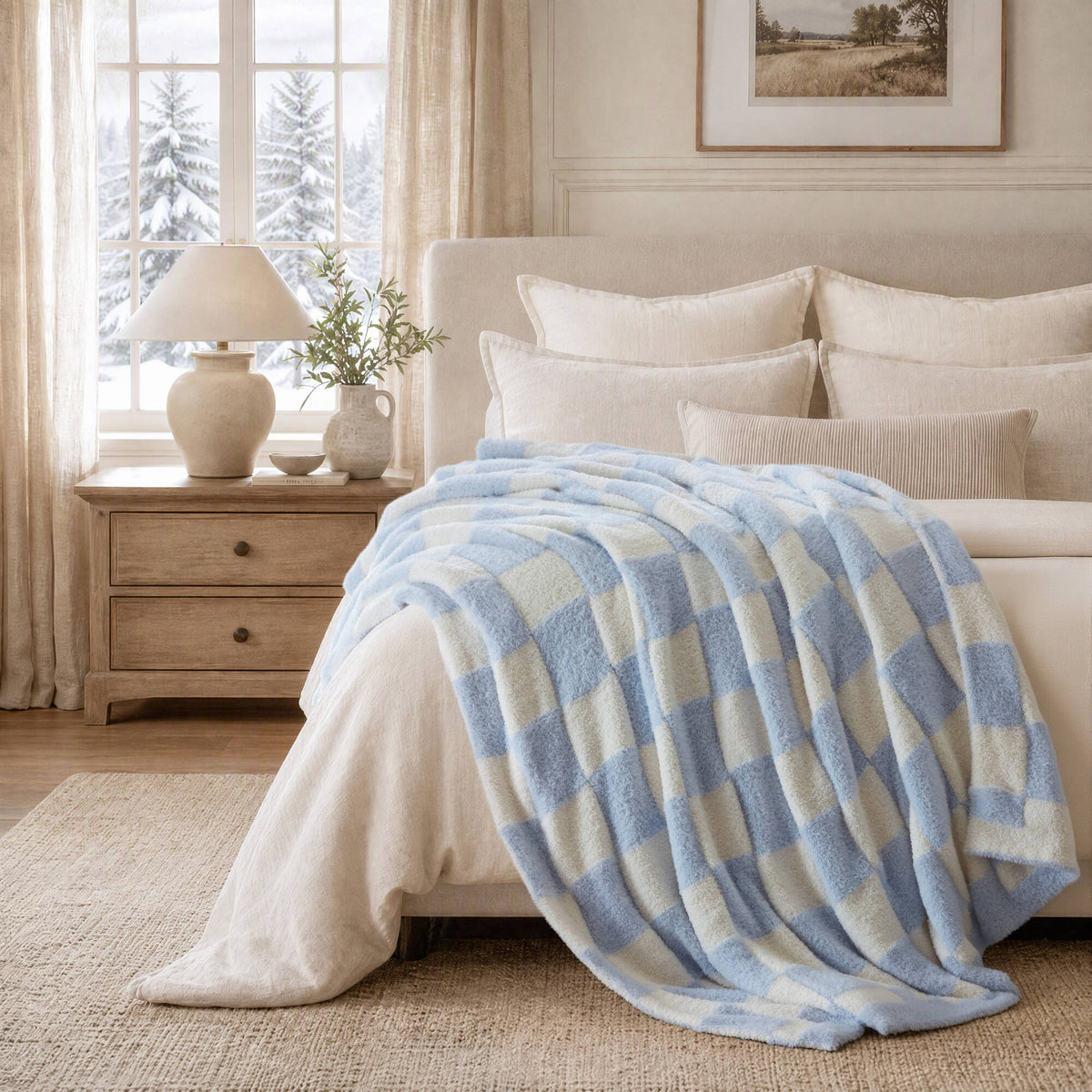 Checkerboard Feathersoft Fur Knit Throw