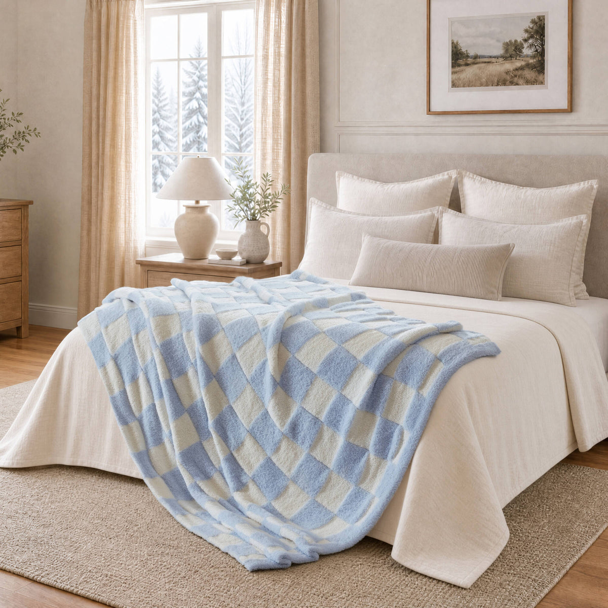 Checkerboard Feathersoft Fur Knit Throw