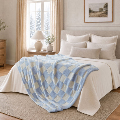 Checkerboard Feathersoft Fur Knit Throw