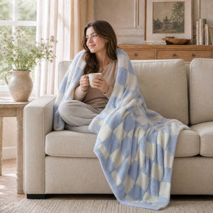 Checkerboard Feathersoft Fur Knit Throw